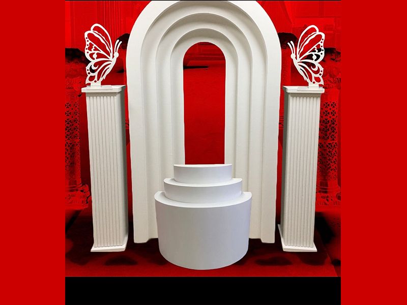 EPS Styrofoam expanded polystyrene arch with columns and pedistal for a wedding party