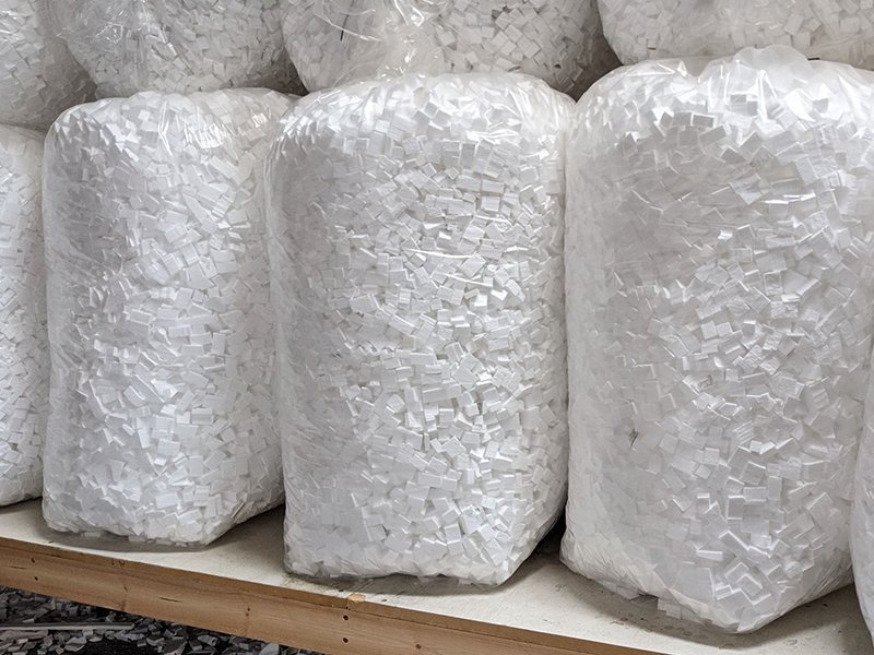 Foam packing peanuts in 14 cubic foot bags